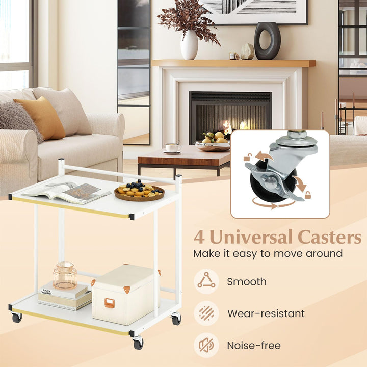 Giantex Mobile C-Shaped End Table - 2-Tier Sofa Couch Bed Side Table w/Open Storage Shelves &amp; Golden Edge Banding