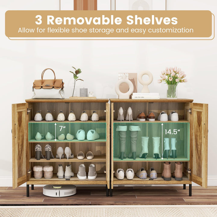 Giantex 5-Tier Farmhouse Shoe Storage Cabinet with Woven Rattan Doors,