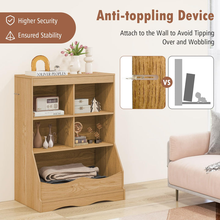 Giantex Storage Cabinet, Small Bookshelf, Short Bookcase with 4 Open Storage Cube &amp; Bottom Compartment