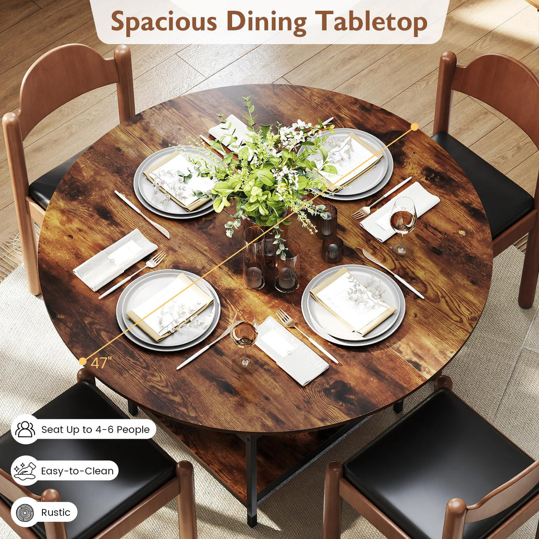 Giantex 47" Round Dining Table for 4-6 with 2-Tier Open Storage Shelves