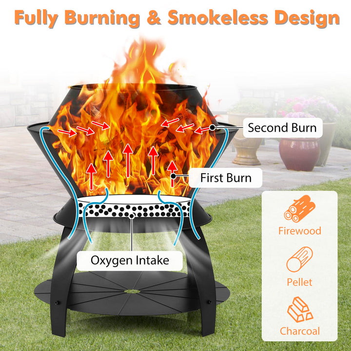 Giantex 3-in-1 Smokeless Fire Pit, 20" Wood Burning Firepit w/Removable Wok Ring &amp; Ash Pan