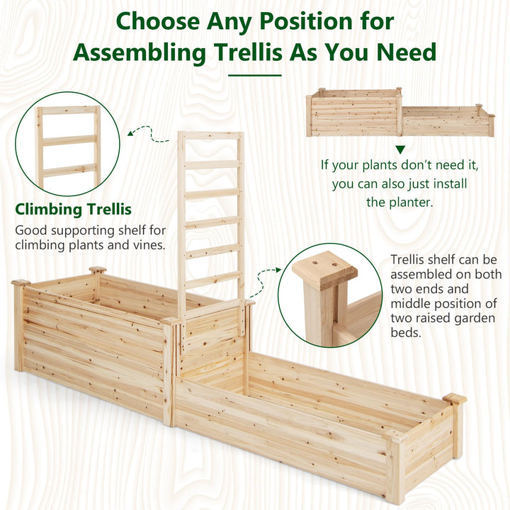Giantex Raised Garden Bed with Trellis, Set of 2 Wood Shallow &amp; Deep Planter Box for Climbing Plants
