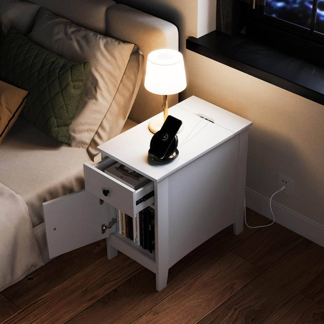 Giantex Nightstand with Charging Station, Flip Top End Table w/USB Ports &amp; Outlets, Modern Side Table w/Storage Drawer