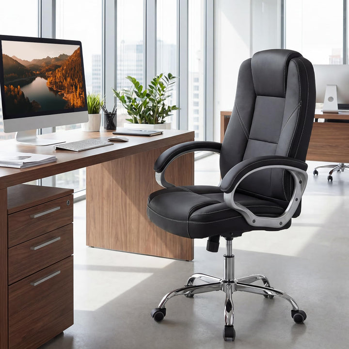 Giantex Leather Office Chair with Padded Armrests &amp; Rocking Backrest