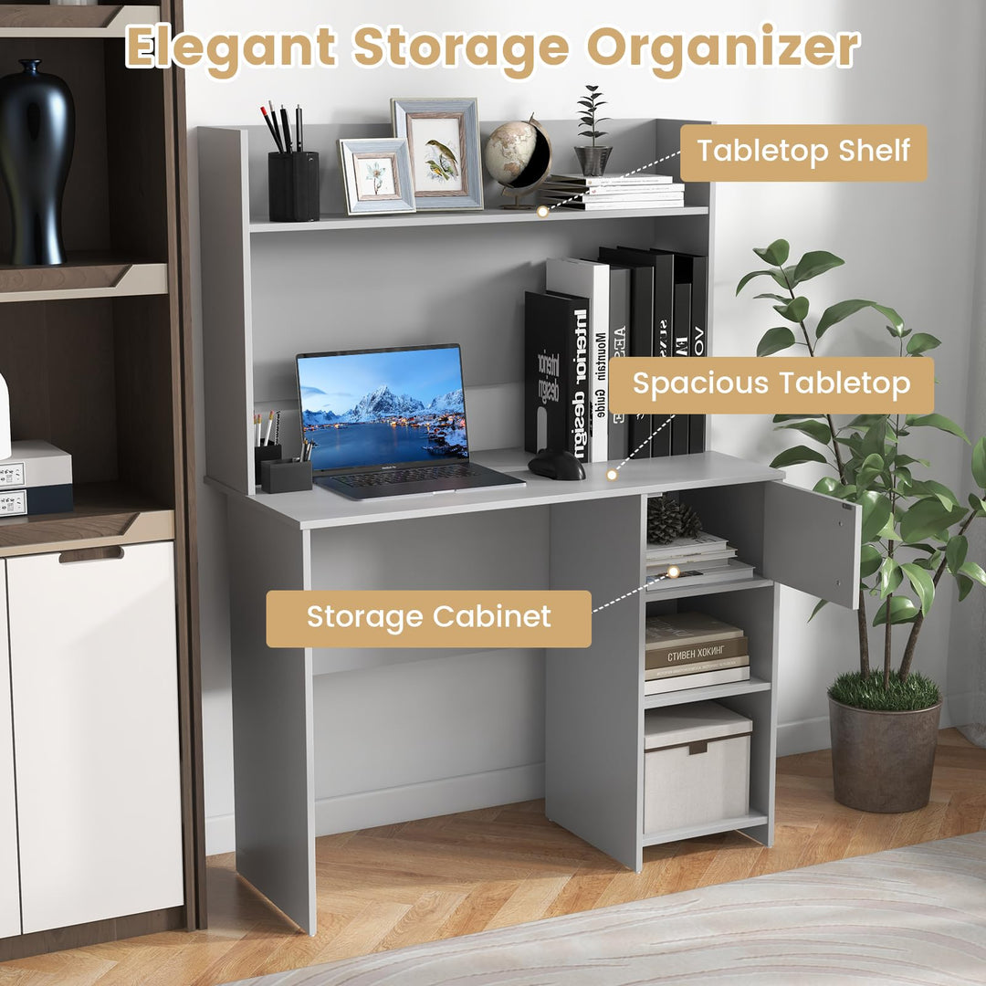 Giantex Computer Desk with Hutch, Home Office Desk with Storage Cabinet &amp; Adjustable Shelf
