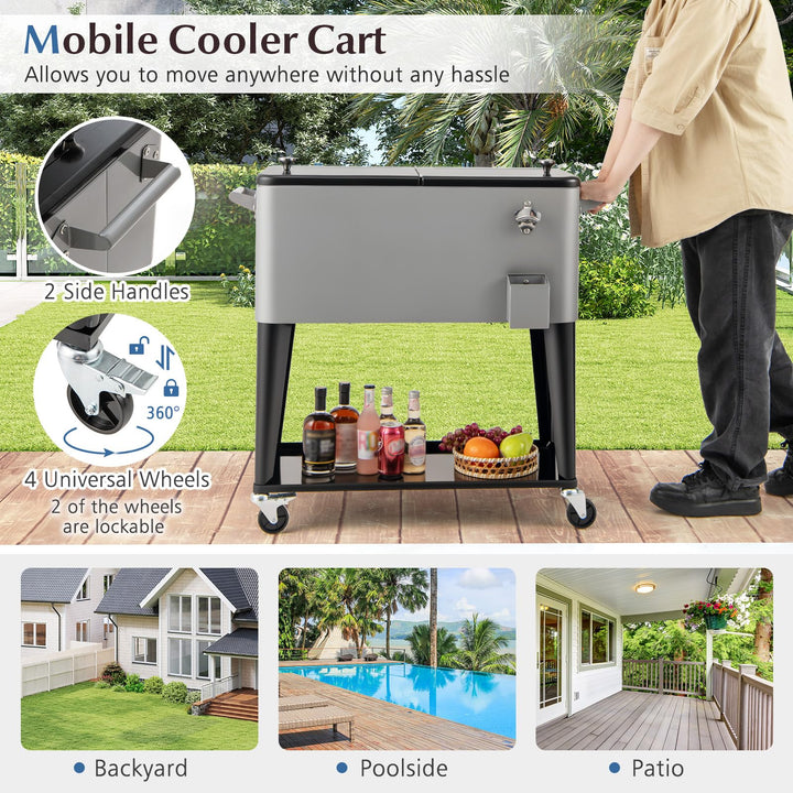 Giantex 80 Quart Rolling Patio Cooler Cart with Bottom Storage Shelf &amp; Drain