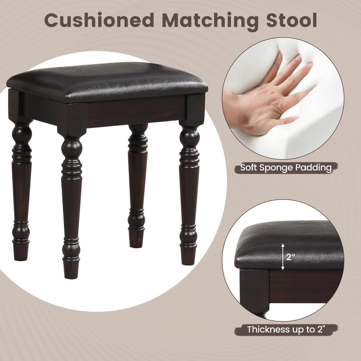 CHARMAID Makeup Vanity Desk with Mirror and Stool, Vanity Table Set with Large Mirror, 3 Drawers, Cushioned Stool