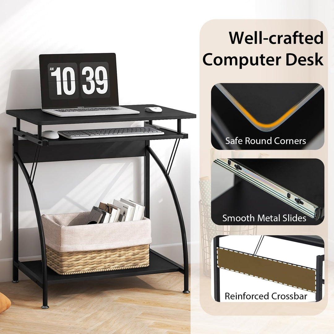 Giantex Computer Desk for Small Spaces, 27.5" Laptop Table with Pull-Out Keyboard Tray &amp; Bottom Storage Shelf