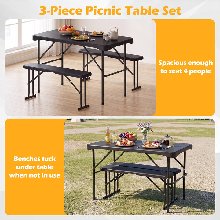 Giantex Folding Picnic Table Bench Set | Rectangular Patio Dining Table Set for 4