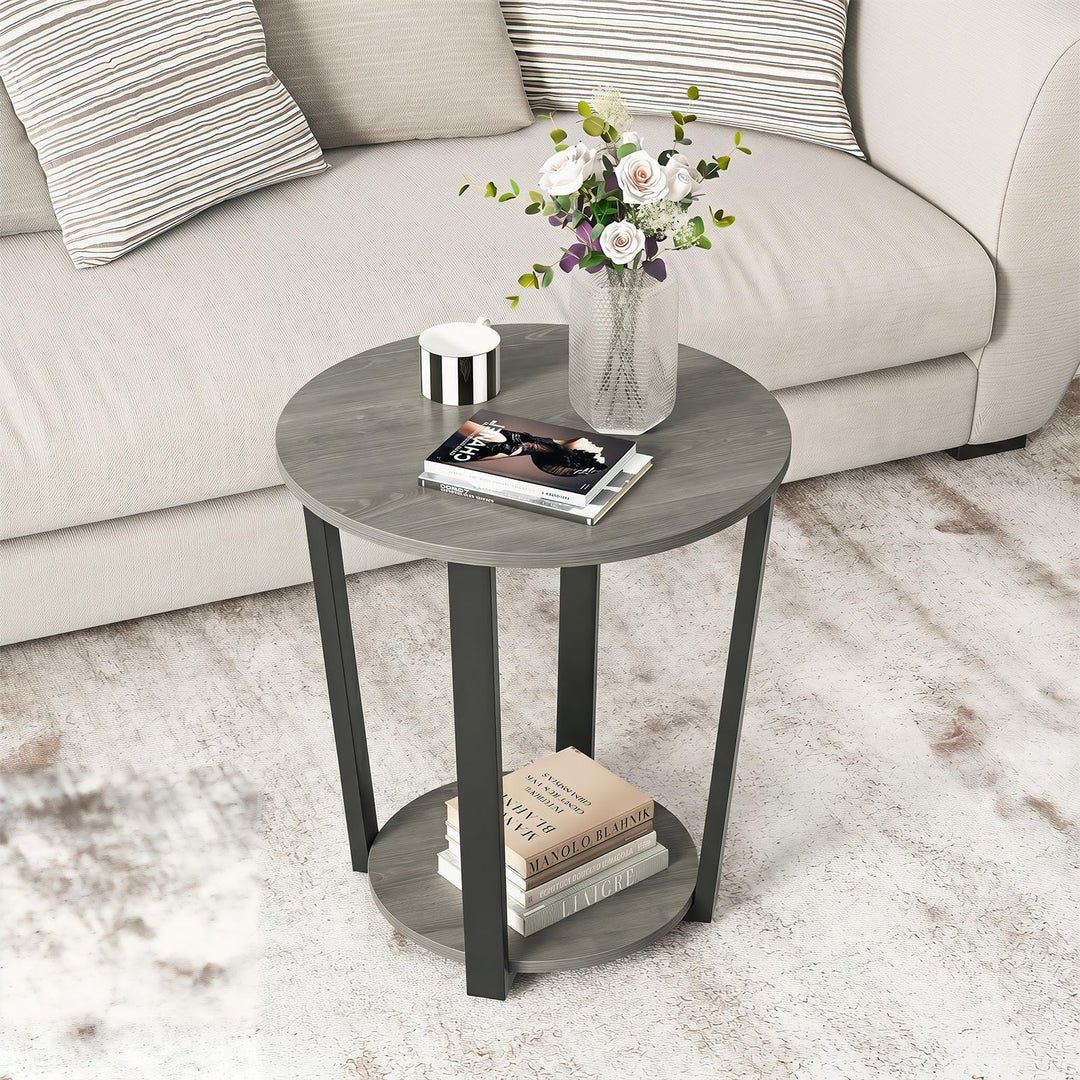 Giantex Round End Table with Open Storage Shelf and Metal Frame