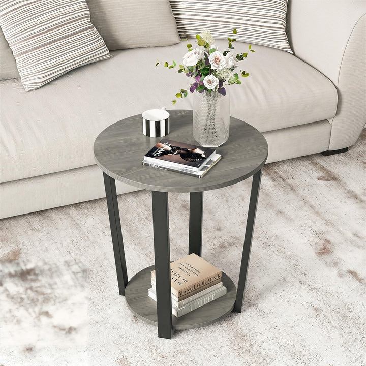 Giantex Round End Table with Open Storage Shelf and Metal Frame