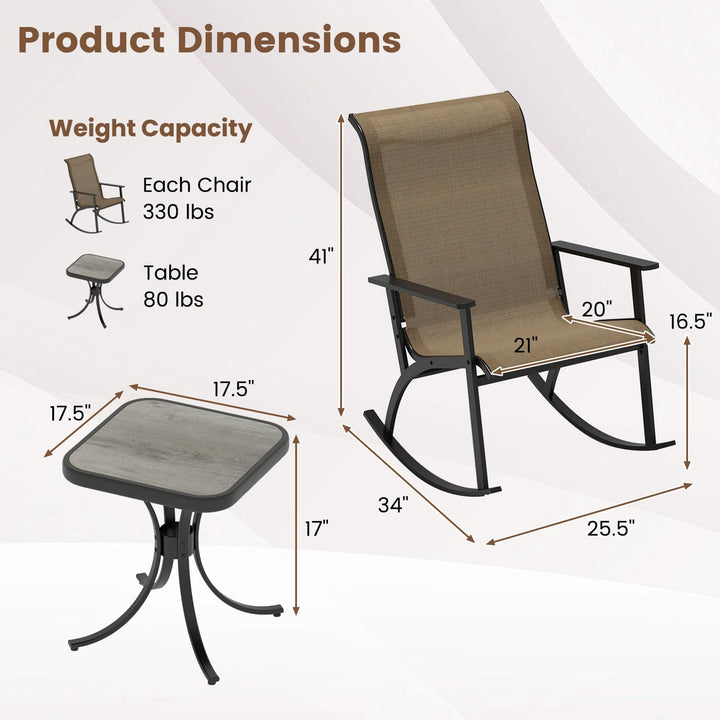 Giantex 3 Piece Rocking Bistro Set with 2 Rocking Chairs &amp; Coffee Table
