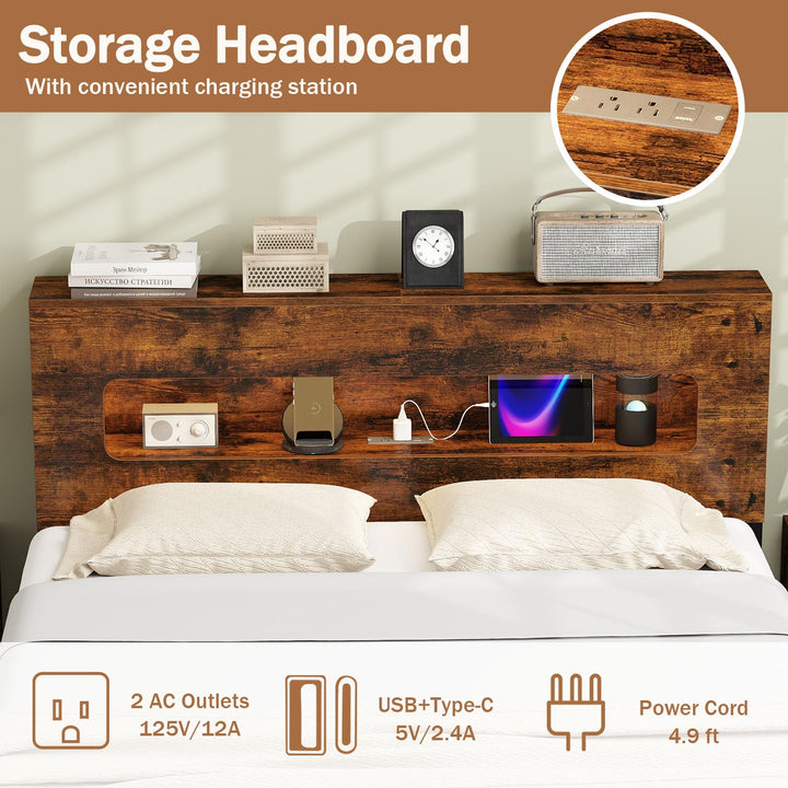 Giantex Full Size Bed Frame with LED Lights &amp; Charging Station