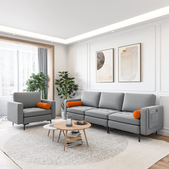 Giantex 97" Sectional Sofa Couch, 3-Seater Modular Sleeper with USB Ports