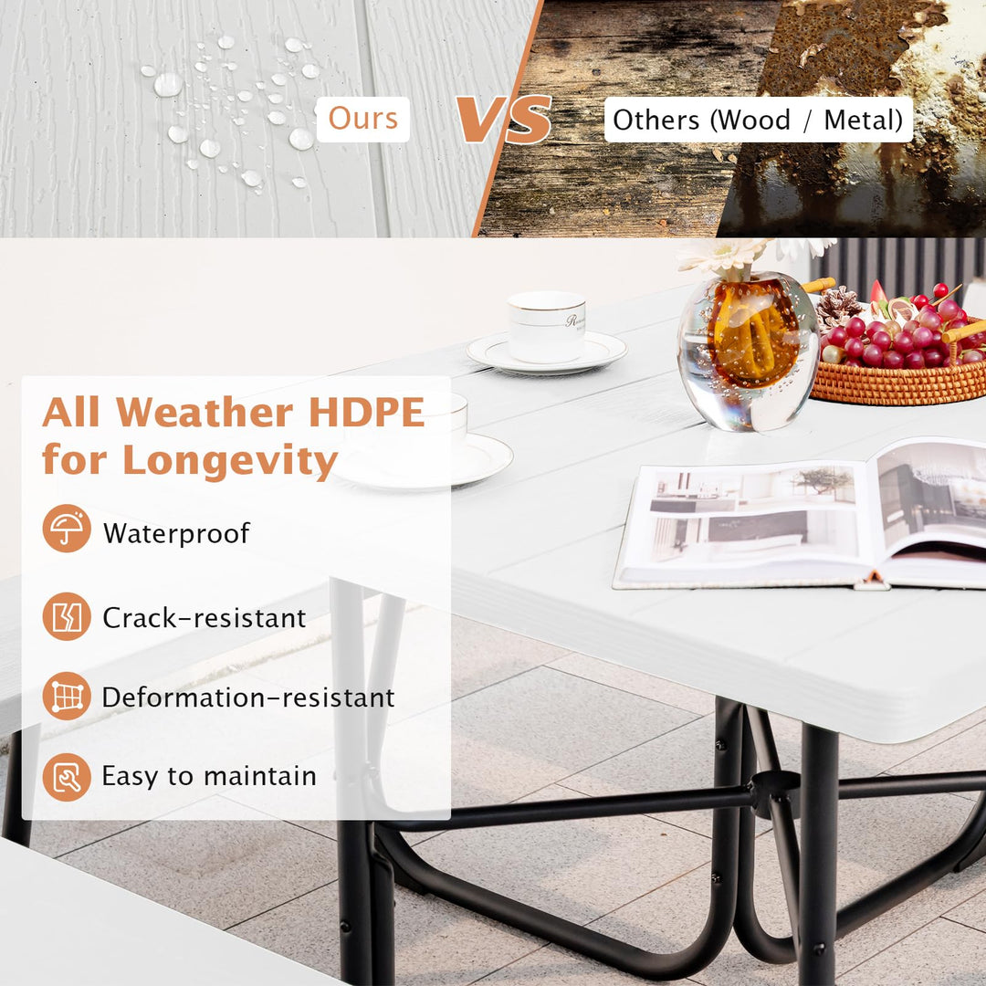 Giantex Picnic Table Set for 4-8 Persons, Outdoor Table and Bench Set with Umbrella Hole, HDPE Top &amp; Metal Frame