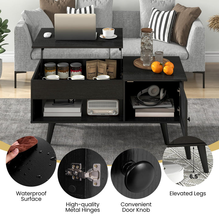 Giantex Lift Top Coffee Table, Modern Cocktail Table with Hidden Compartment, Open Shelf &amp; Cabinet
