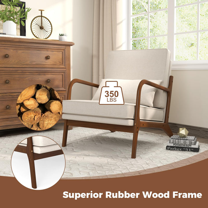 Giantex Mid Century Modern Accent Chair, Upholstered Armchair with Pillow, Rubber Wood Armrests &amp; Legs