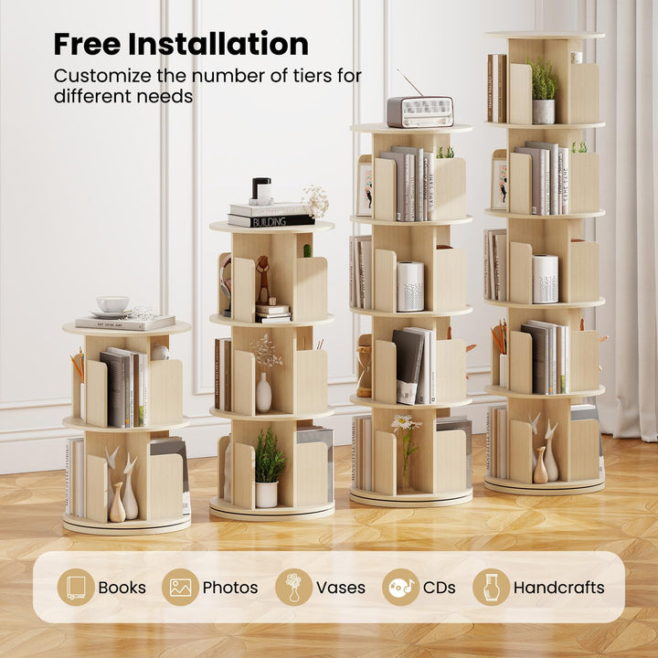 Giantex 5-Tier Rotating Bookshelf 360° Display Rack w/Dividers &amp; Anti-Falling Baffles