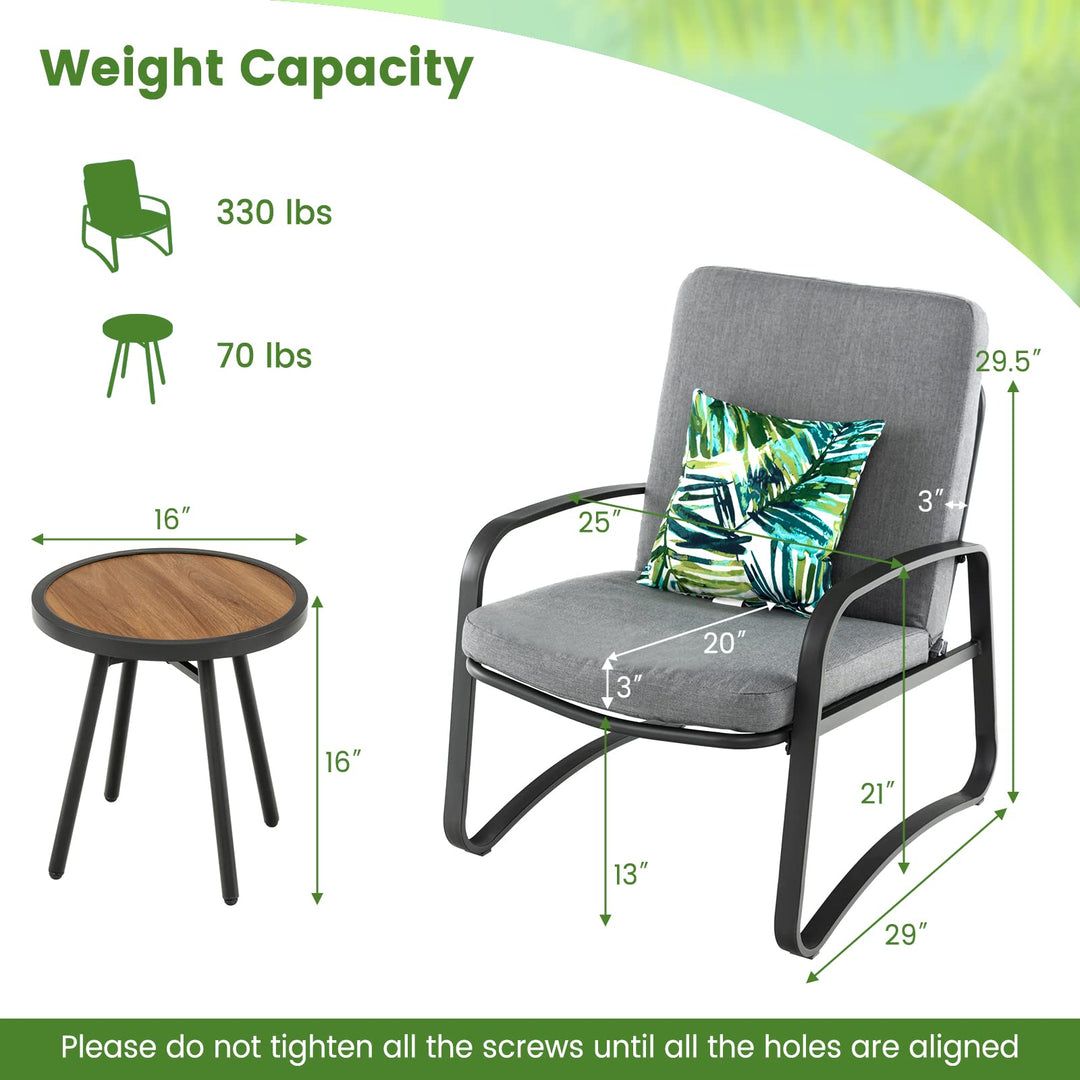 Giantex 3 Pcs Patio Bistro Set, Set of 2 Porch Chairs with Cushion &amp; Lumbar Pillow (Gray)