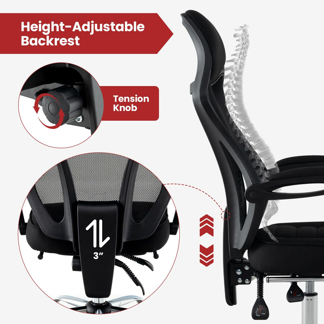 Giantex Ergonomic Desk Chair with Footrest, Mesh Office Chair with Height-Adjustable &amp; Tilting Backrest
