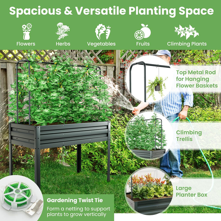 Giantex 3-in-1 Raised Garden Bed with Greenhouse Cover &amp; Trellis Rope,  46”x23.5”x59” Raised Bed for Flower Herb Vegetable