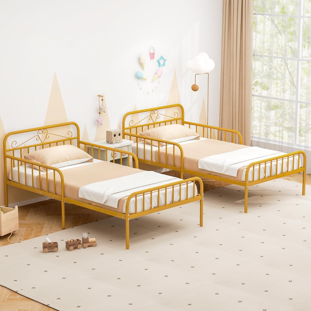 Giantex Metal Twin Bed Frames for Kids, Heavy Duty Metal Platform Bed Frame with Headboard &amp; Safety Guardrails