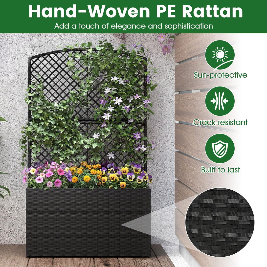 Giantex 49 inch Tall PE Rattan Raised Garden Bed with Trellis