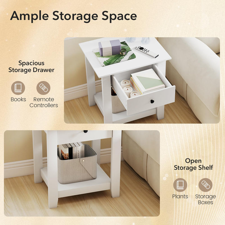 Giantex Nightstand with Drawer 2-Tier Modern Bedside Table with Open Shelf and Storage