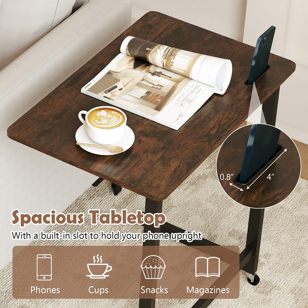 Giantex C-Shaped End Table with Wheels for Living Room Bedroom