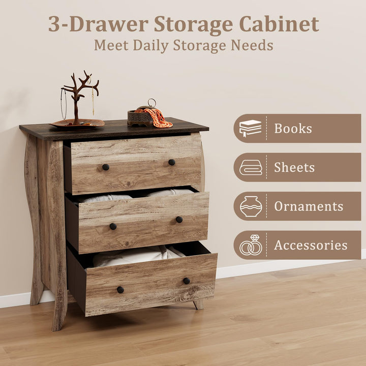Giantex Storage Cabinet with Foldable &amp; Detachable Fabric Drawers, Anti-Tipping Kit, 26.5” x 15” x 30” Farmhouse Floor Cabinet