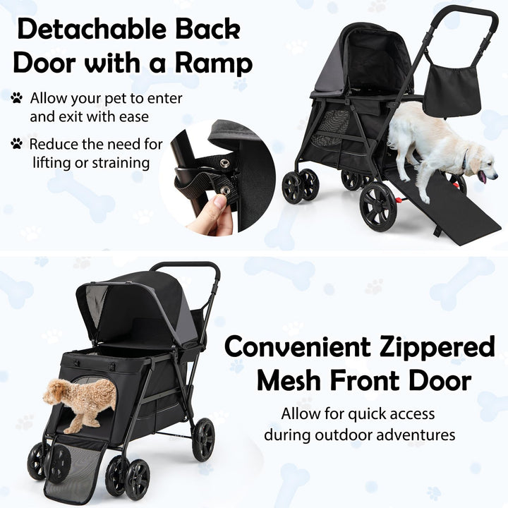Giantex Dog Stroller with Low Entry &amp; Ramp Access, Cat Stroller with Lockable &amp; Shock-Absorbing All-Terrain Wheels