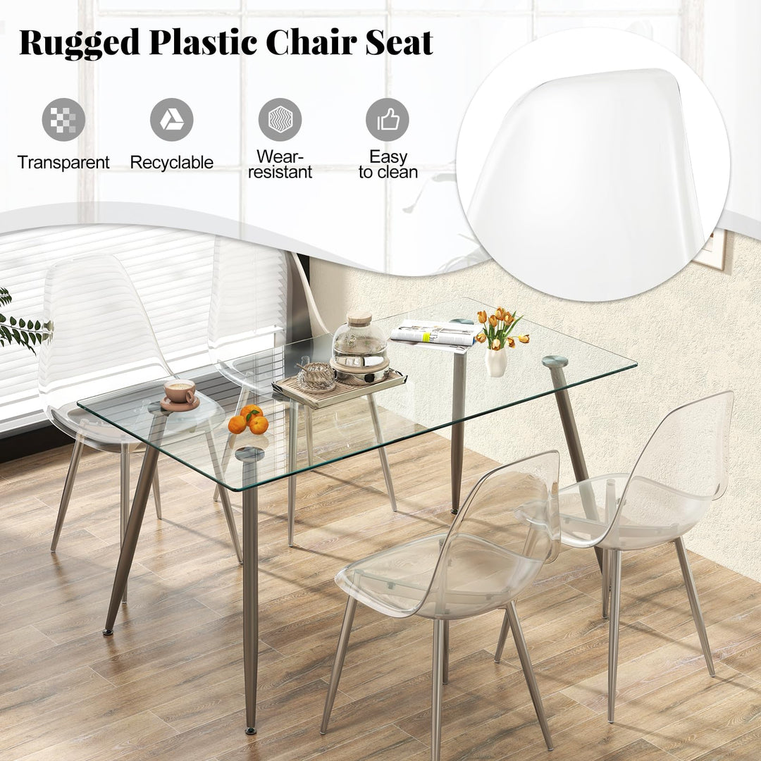 Giantex Clear Dining Chairs Set of 4, Kitchen Chairs w/Transparent Seat &amp; Curved Back