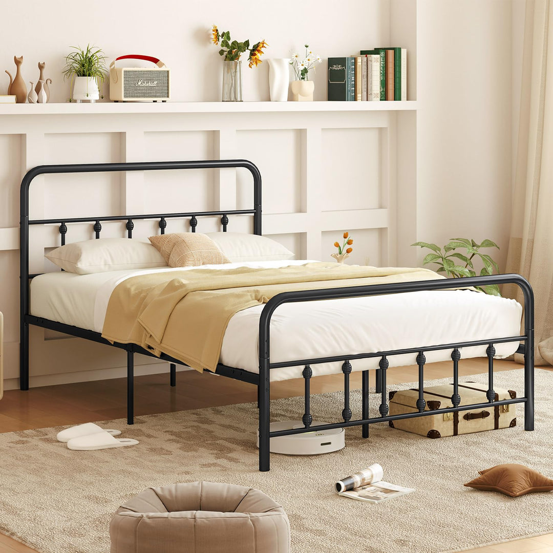Giantex King/Queen/Full Size Metal Platform Bed Frame, Victorian Style Platform Bed with Headboard &amp; Footboard