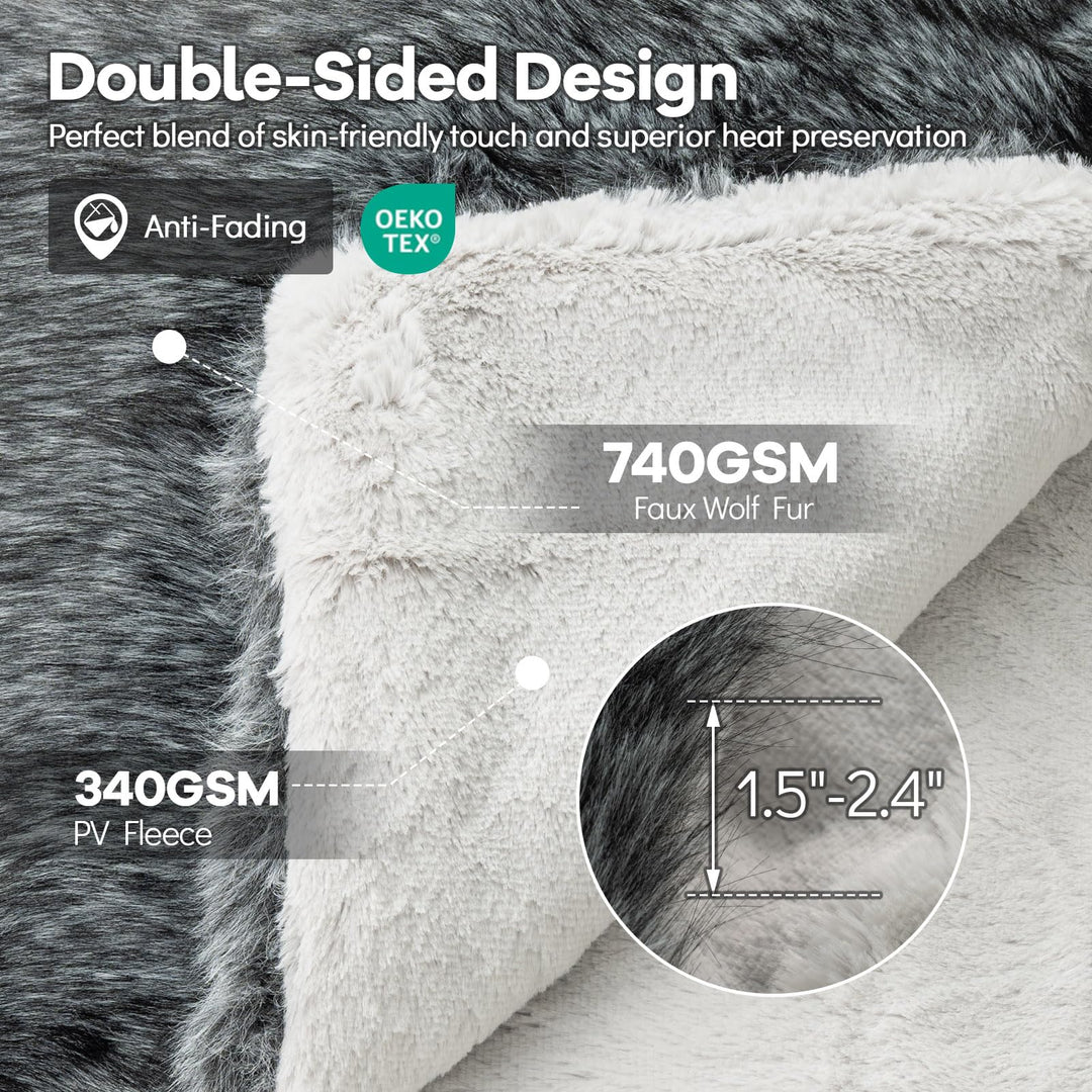 Giantex 740GSM Soft Plush Fuzzy Luxury Faux Wolf Fur Blanket for Sofa