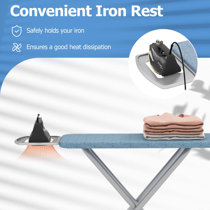 Giantex Full Size Ironing Board with Iron Rest, 57" x 15" Carbon Steel Iron Table with 7-Level Height &amp; Heat Resistant Cover
