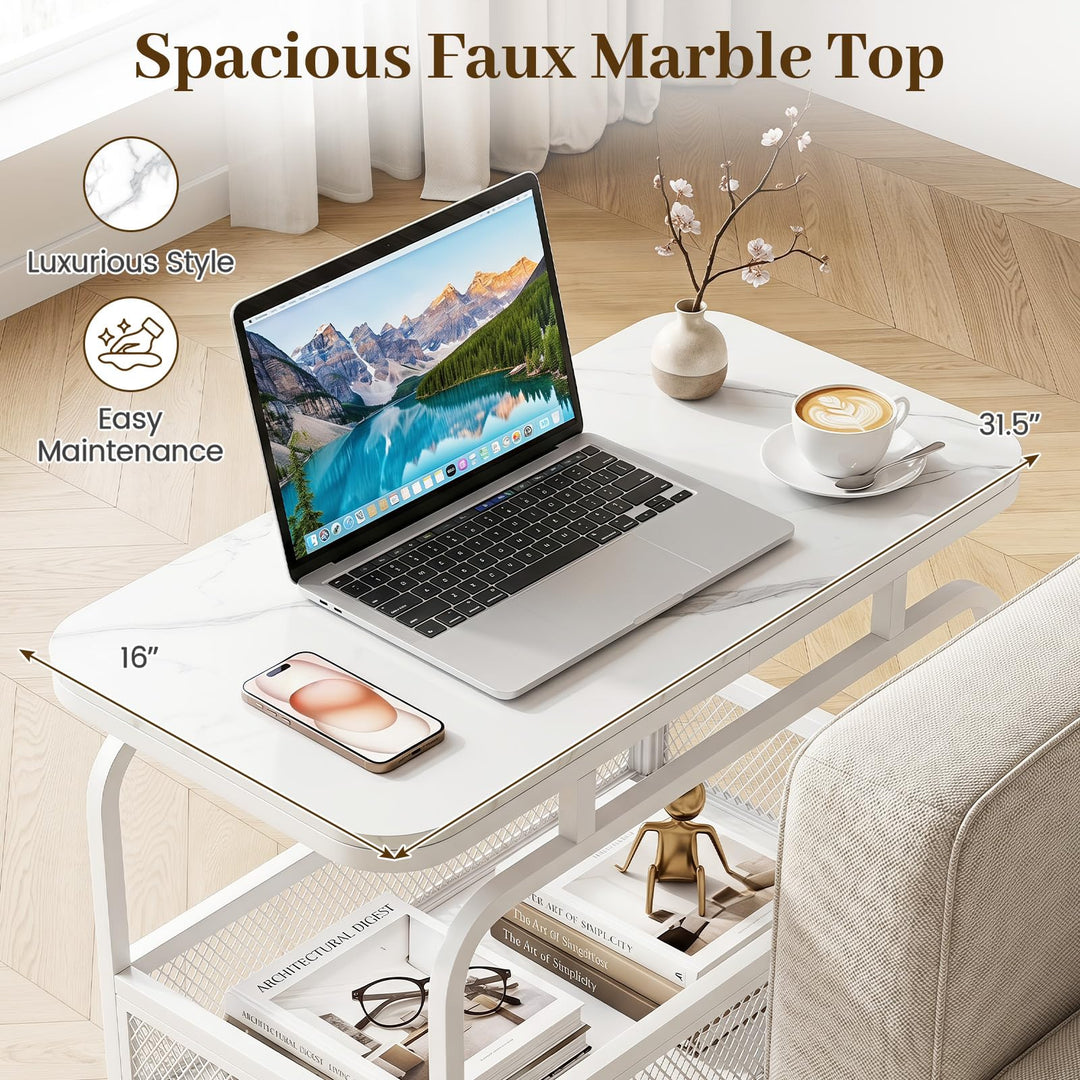 Giantex Rolling Side Table | 2-Tier End Table with Mesh Storage Basket (1/2)