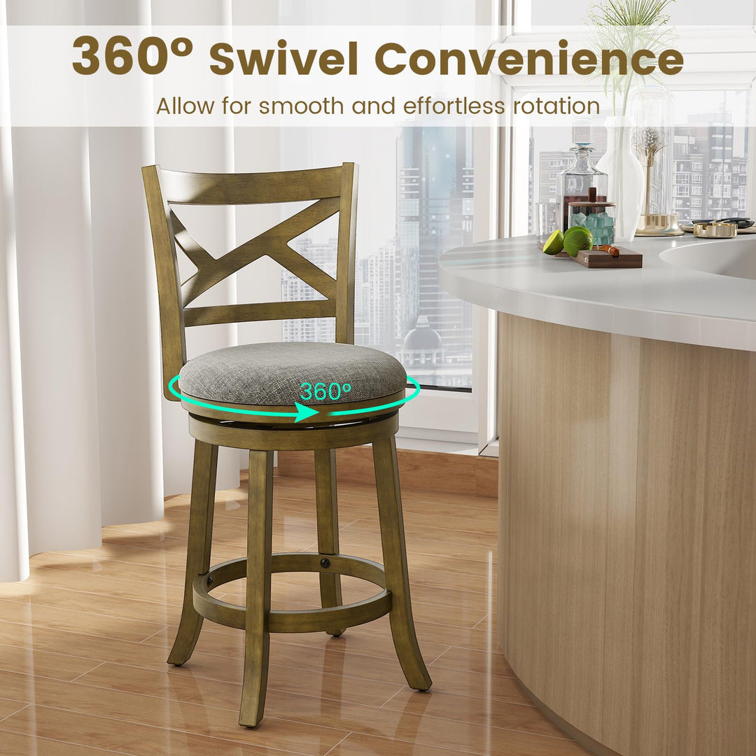 Giantex Wood Swivel Bar Stools Set of 2/4 with Backrests and Wood Frame
