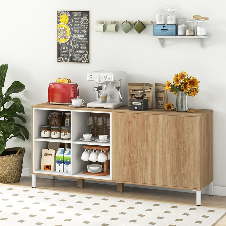 Giantex 63” Buffet Cabinet with Storage, Farmhouse Kitchen Sideboard w/ 4 Cubes, Adjustable Shelves &amp; Pop-up Doors