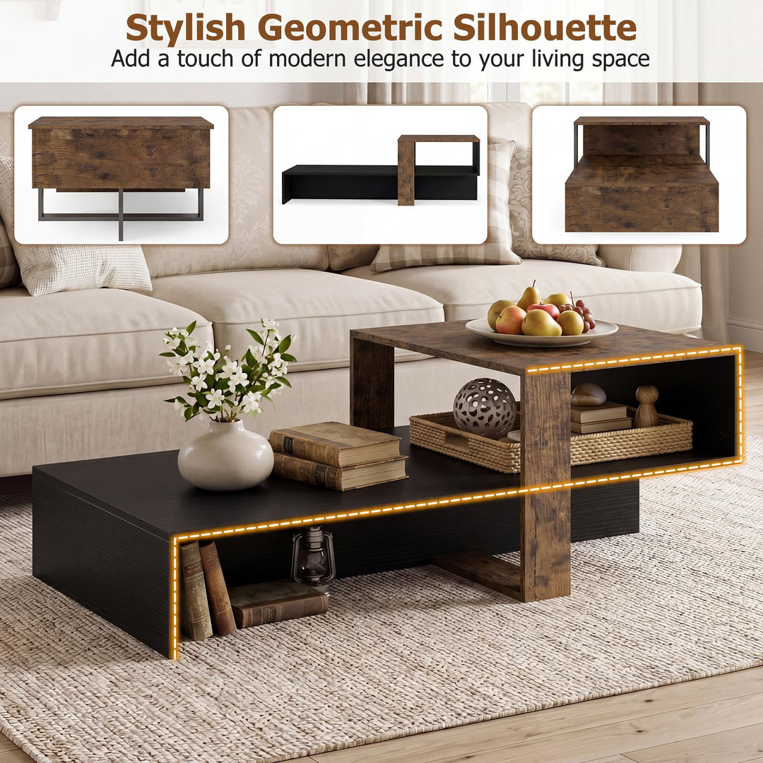 Giantex 2-Tier Coffee Table | Modern Irregular Center Table with Open Storage Shelf