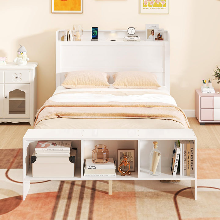 Giantex Full/Twin Size Bed Frame with Storage Headboard &amp; Footboard