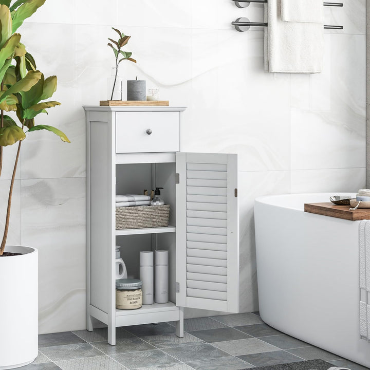 Giantex Bathroom Floor Storage Cabinet - Freestanding Side Cabinet with 1 Door, 1 Drawer &amp; 3-Height Adjustable Shelf