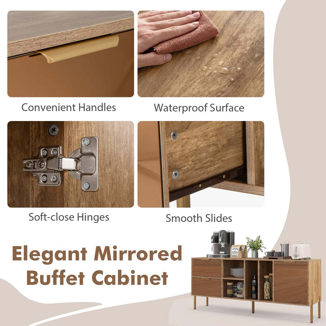 Giantex Mirrored Buffet Cabinet, Wooden Kitchen Sideboard Storage Cabinet w/2 Drawers &amp; 1 Door Accent Cabinet