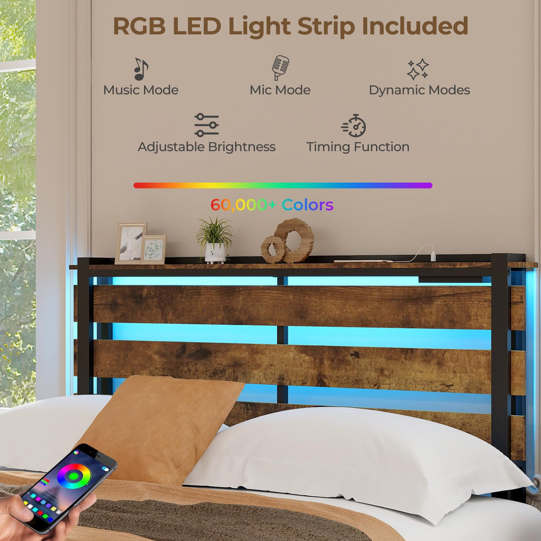 Giantex Queen/Full/Twin Size Bed Frame with LED Lights Headboard and 4 Storage Drawers