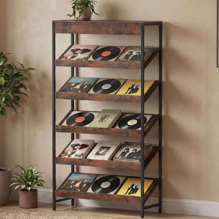 Giantex 6-Tier Industrial Tall Bookcase with Angled Shelves and Metal Frame