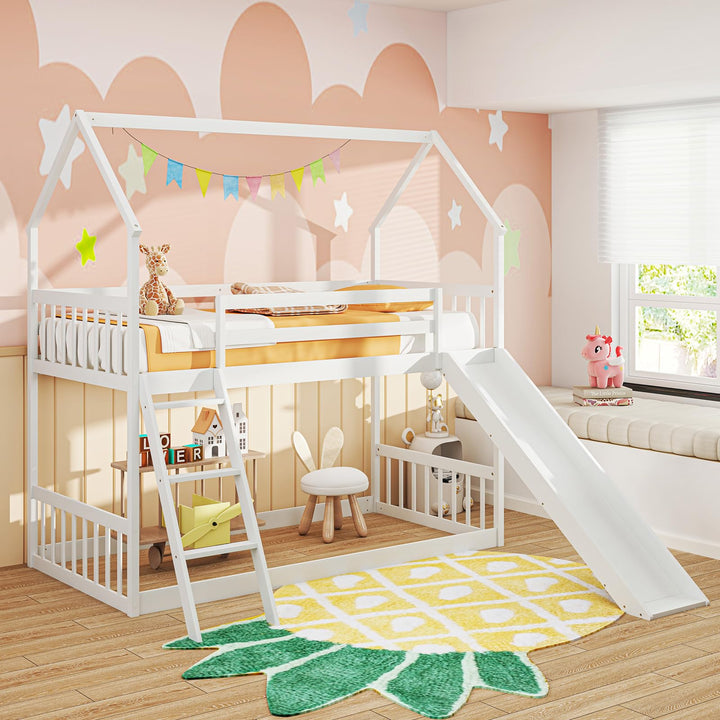 Giantex Wood Kids Bunk Bed with Slide &amp; Ladder