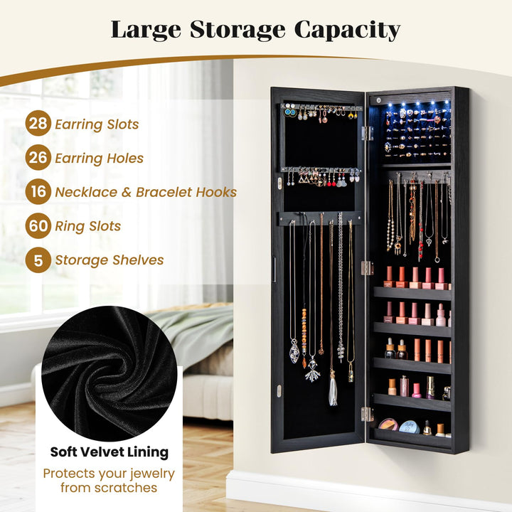 Giantex Wall or Door Mounted Jewelry Cabinet with Full Length Mirror with Lights