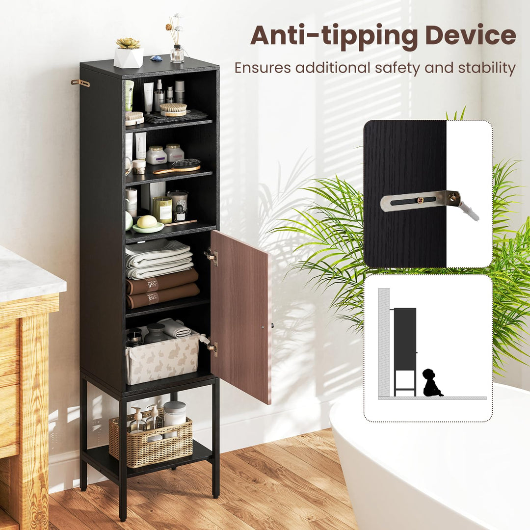 Giantex 57” Tall Bathroom Storage Cabinet, Bathroom Floor Cabinet with Door, Adjustable Shelves &amp; Foot Pads