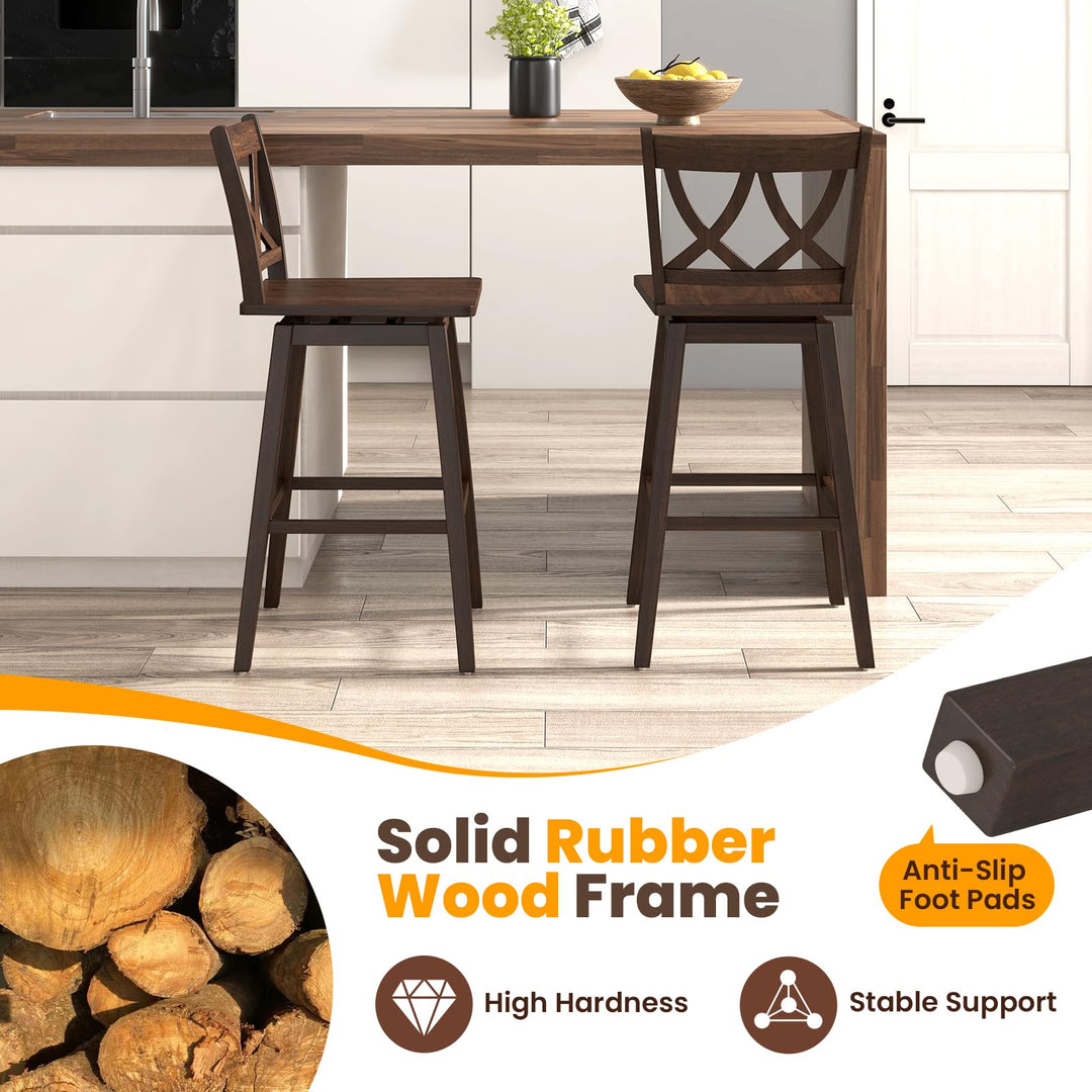 Giantex 29" Bar Stools Set of 2/4, Swivel Wooden Bar Chairs with Rubber Wood Frame, for Kitchen Island, Restaurant &amp; Pub, Dark Grey