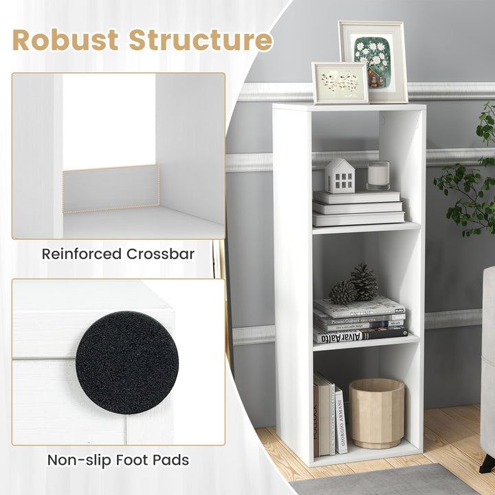 Giantex 3-Cube Bookcase, White Cubby Bookshelf w/Back Guardrail &amp; Anti-Tipping Kits