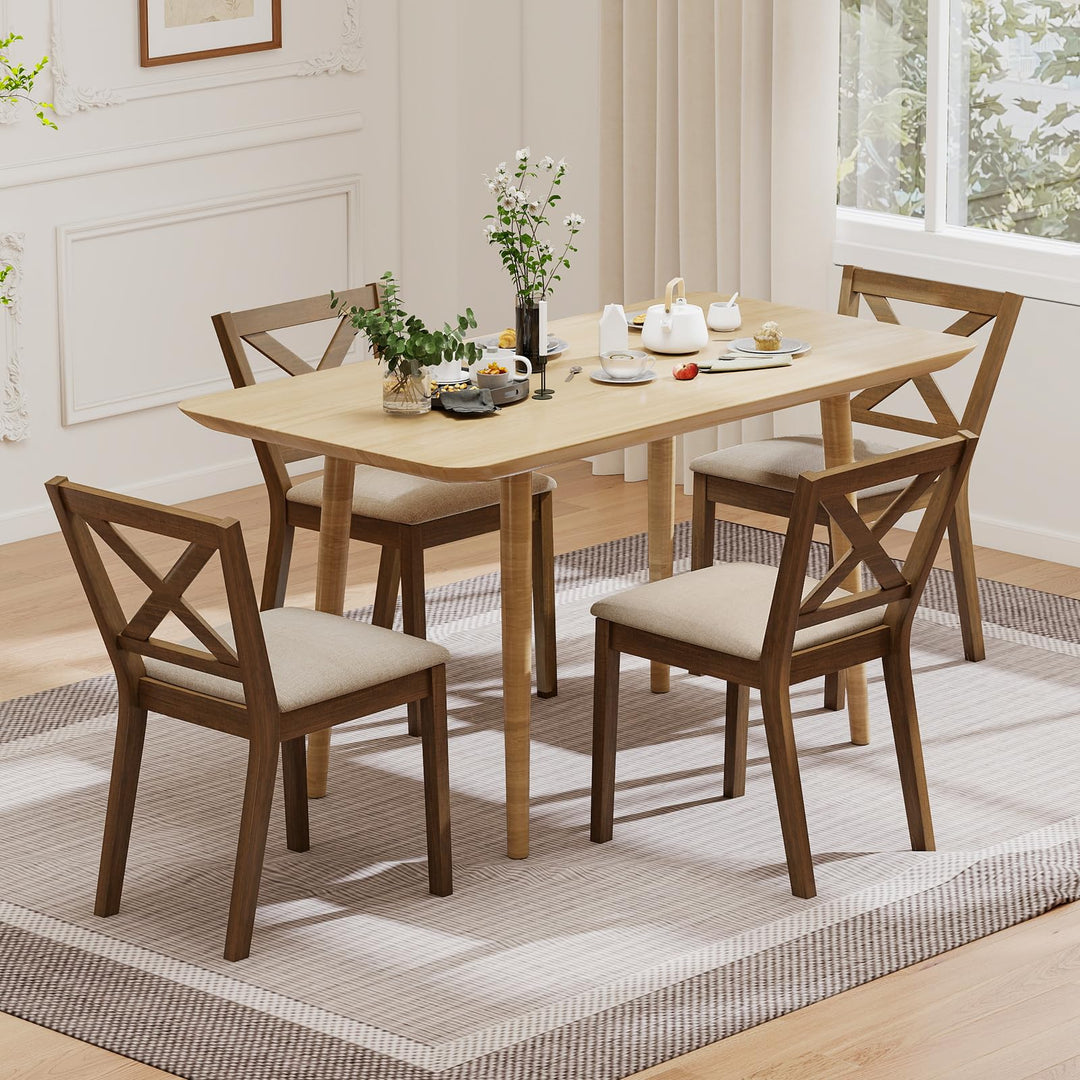 Giantex Wooden Dining Chairs Set of 2/4 with Rubber Wood Legs, Fabric Padded Seat Cross Back